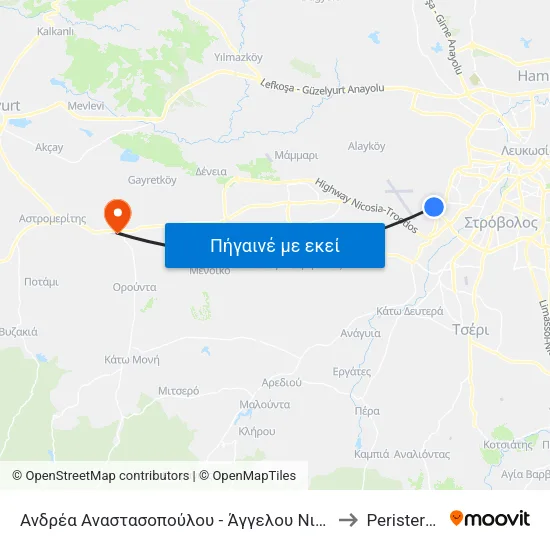 Ανδρέα Αναστασοπούλου - Άγγελου Νικολαΐδη to Peristerona map