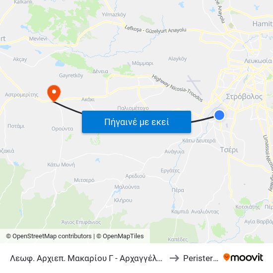 Λεωφ. Αρχιεπ. Μακαρίου Γ - Αρχαγγέλου Μιχαήλ to Peristerona map