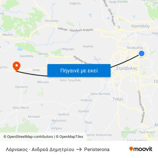 Λάρνακος - Ανδρεά Δημητρίου to Peristerona map