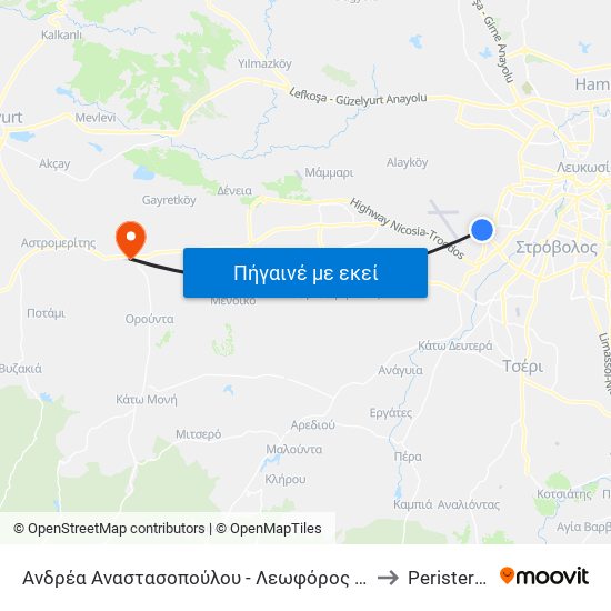 Ανδρέα Αναστασοπούλου - Λεωφόρος Μόρφου to Peristerona map