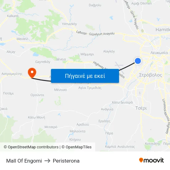 Mall Of Engomi to Peristerona map