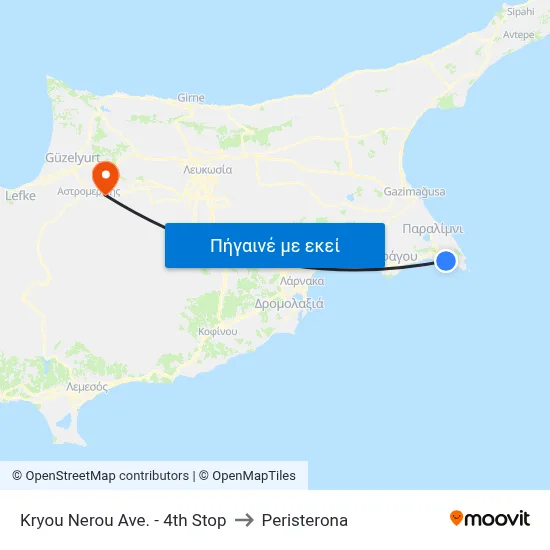 Kryou Nerou Ave. - 4th Stop to Peristerona map