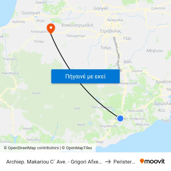 Archiep. Makariou C´ Ave. - Grigori Afxentiou 2 to Peristerona map