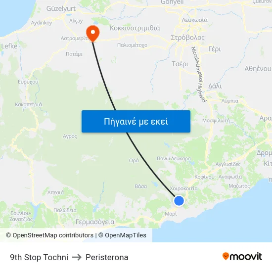 9th Stop Tochni to Peristerona map
