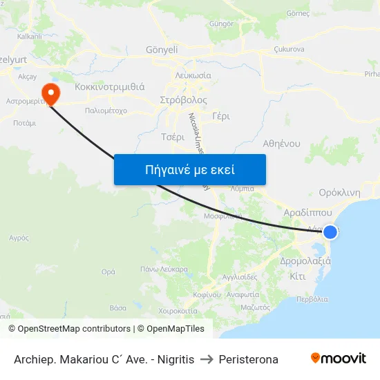 Archiep. Makariou C´ Ave. - Nigritis to Peristerona map