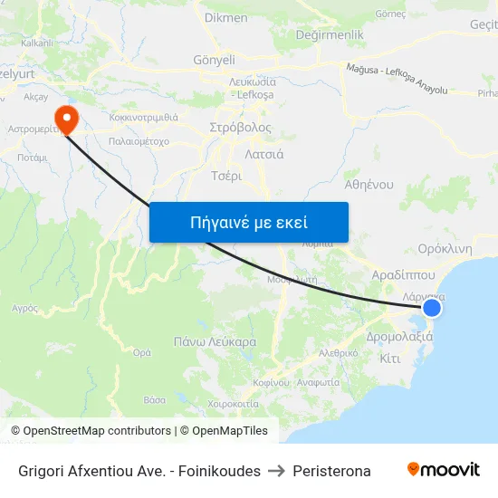 Grigori Afxentiou Ave. - Foinikoudes to Peristerona map