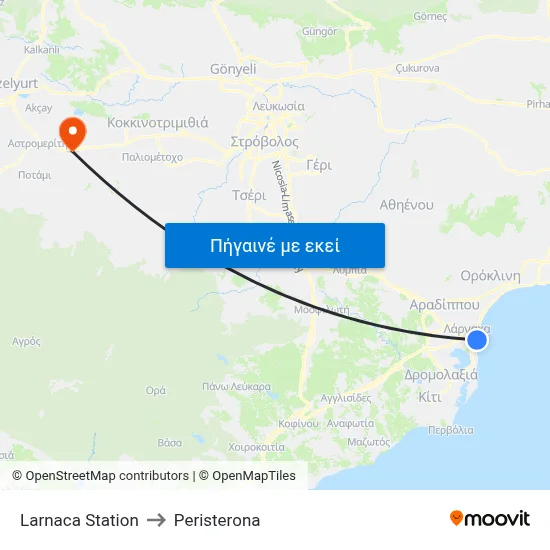 Larnaca Station to Peristerona map