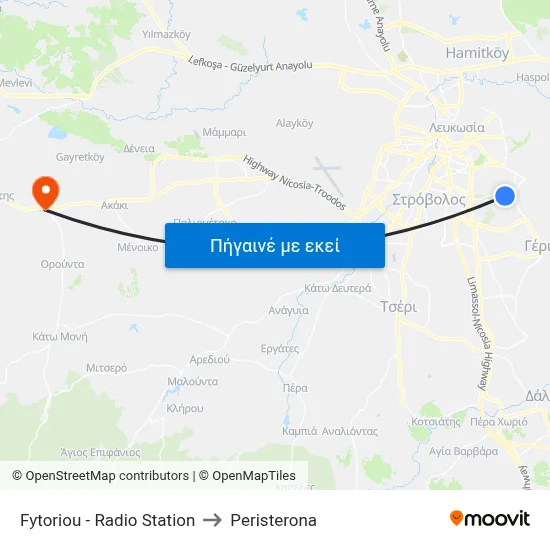 Fytoriou - Radio Station to Peristerona map