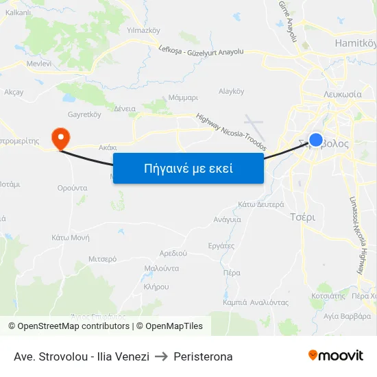 Ave. Strovolou - Ilia Venezi to Peristerona map