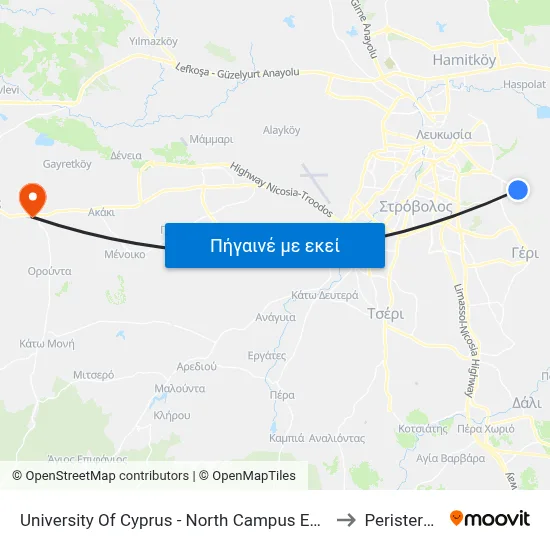 University Of Cyprus - North Campus Entrance to Peristerona map