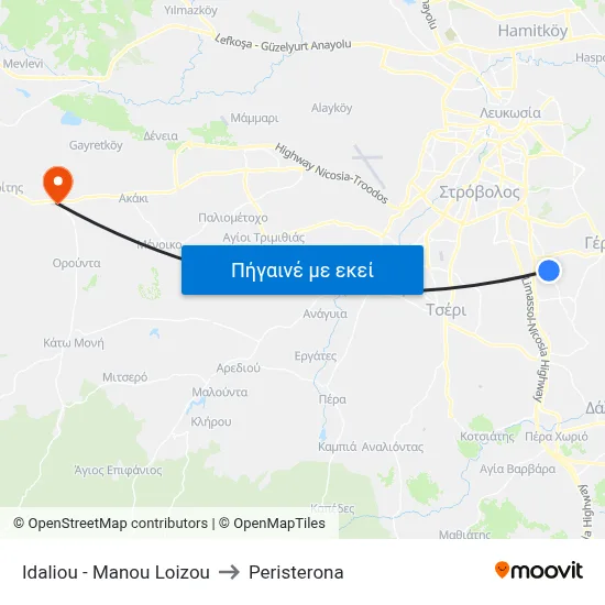 Idaliou - Manou Loizou to Peristerona map