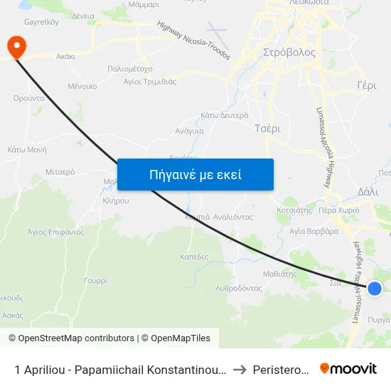 1 Apriliou - Papamiichail Konstantinou 2 to Peristerona map