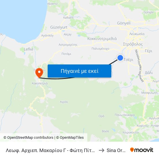 Λεωφ. Αρχιεπ. Μακαρίου Γ - Φώτη Πίττα to Sina Oros map