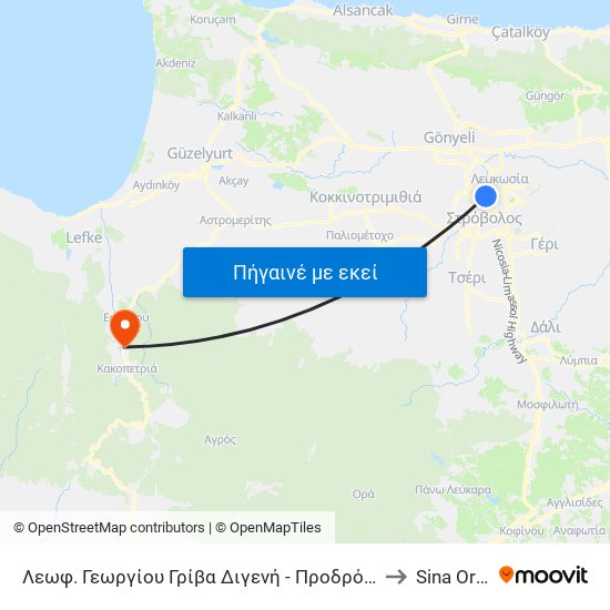 Λεωφ. Γεωργίου Γρίβα Διγενή - Προδρόμου 2 to Sina Oros map