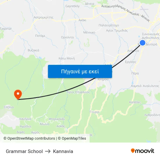 Grammar School to Kannavia map