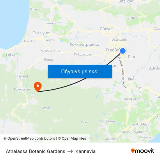 Athalassa Botanic Gardens to Kannavia map