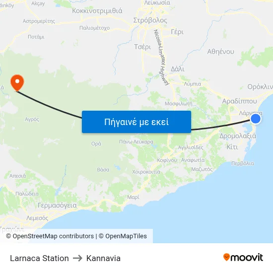 Larnaca Station to Kannavia map