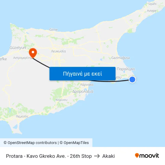 Protara - Kavo Gkreko Ave. - 26th Stop to Akaki map