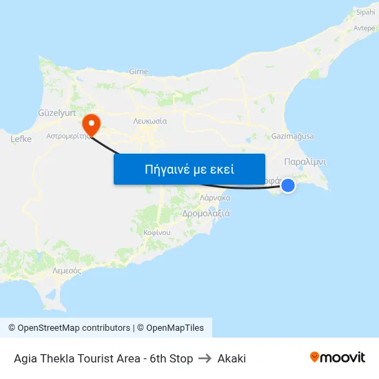 Agia Thekla Tourist Area - 6th Stop to Akaki map