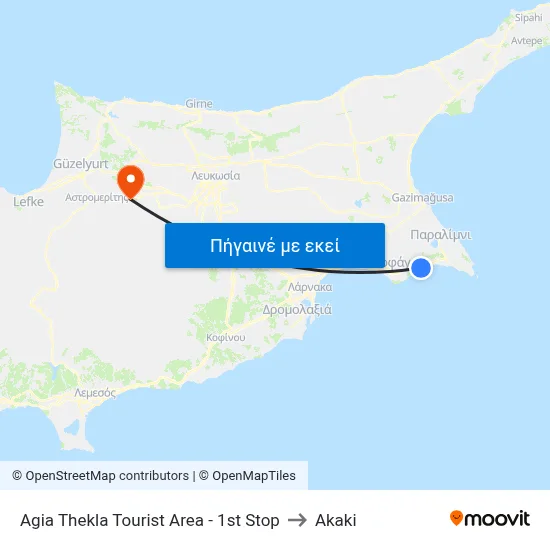 Agia Thekla Tourist Area - 1st Stop to Akaki map