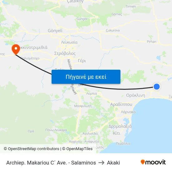 Archiep. Makariou C´ Ave. - Salaminos to Akaki map