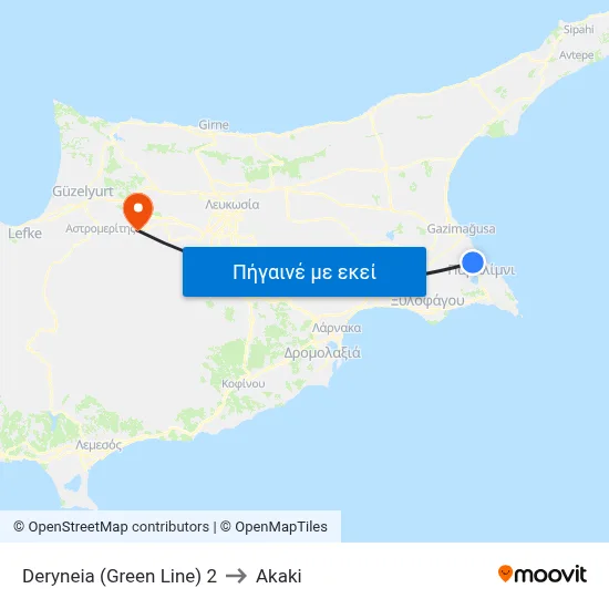 Deryneia (Green Line) 2 to Akaki map