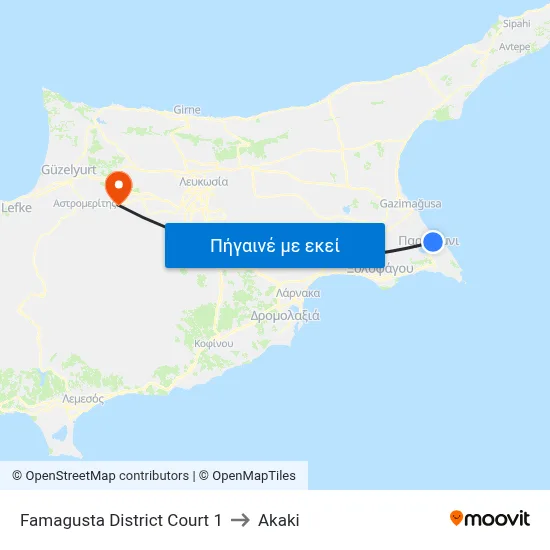 Famagusta District Court 1 to Akaki map
