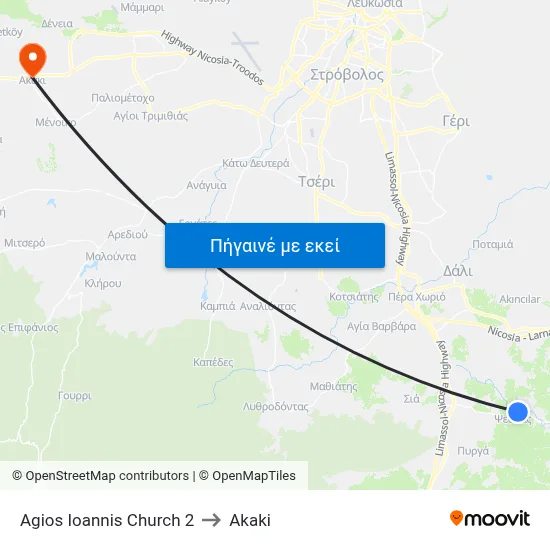 Agios Ioannis Church 2 to Akaki map