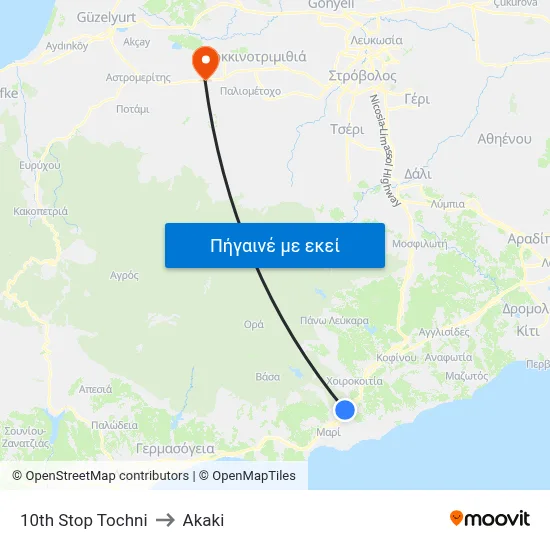 10th Stop Tochni to Akaki map