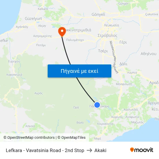 Lefkara - Vavatsinia Road - 2nd Stop to Akaki map