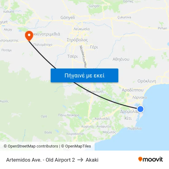 Artemidos Ave. - Old Airport 2 to Akaki map