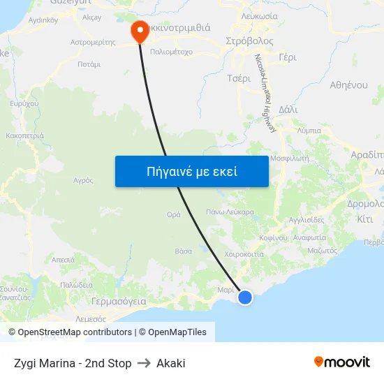 Zygi Marina - 2nd Stop to Akaki map