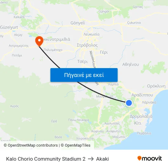Kalo Chorio Community Stadium 2 to Akaki map