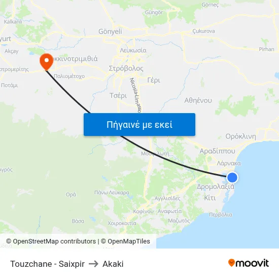 Touzchane - Saixpir to Akaki map