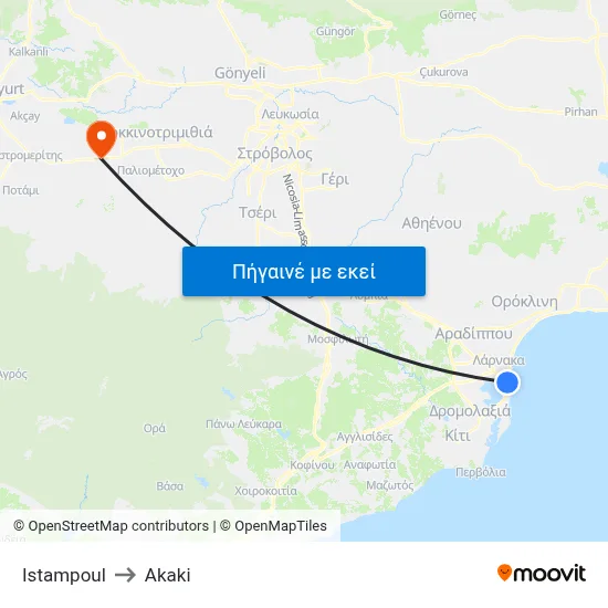 Istampoul to Akaki map