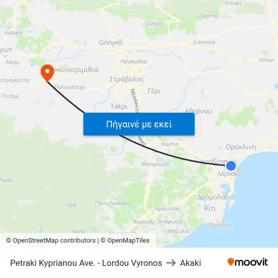 Petraki Kyprianou Ave. - Lordou Vyronos to Akaki map