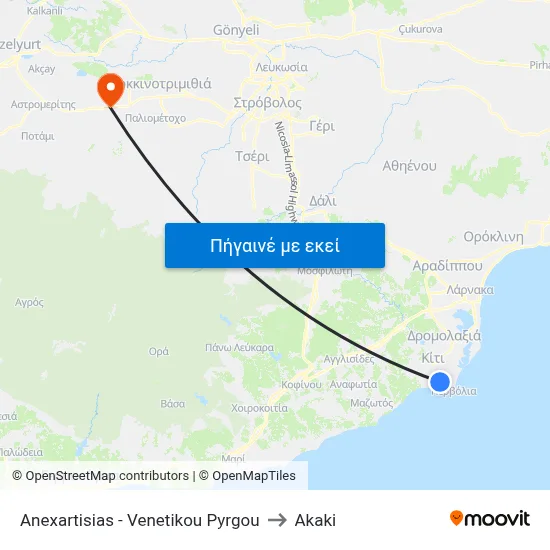 Anexartisias - Venetikou Pyrgou to Akaki map