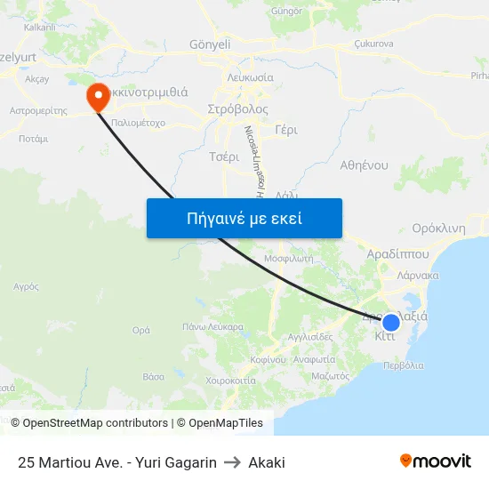 25 Martiou Ave. - Yuri Gagarin to Akaki map