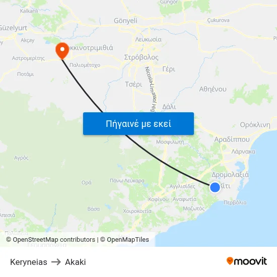 Keryneias to Akaki map