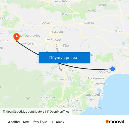 1 Apriliou Ave. - 5th Pyla to Akaki map