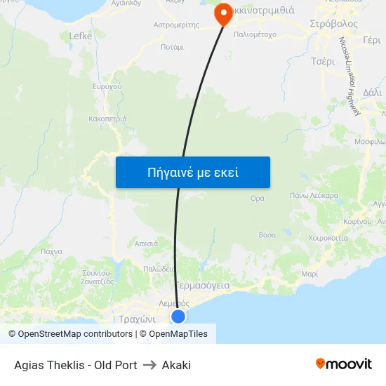 Agias Theklis - Old Port to Akaki map