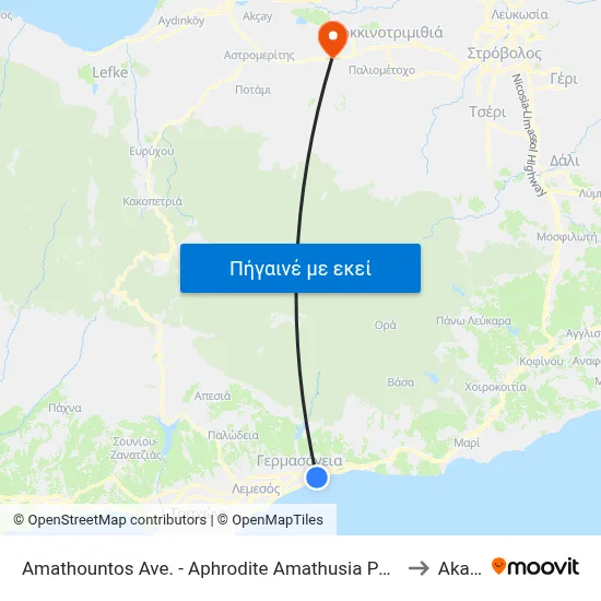 Amathountos Ave. - Aphrodite Amathusia Park to Akaki map