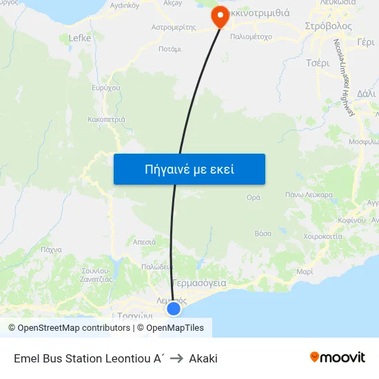 Emel Bus Station Leontiou A´ to Akaki map