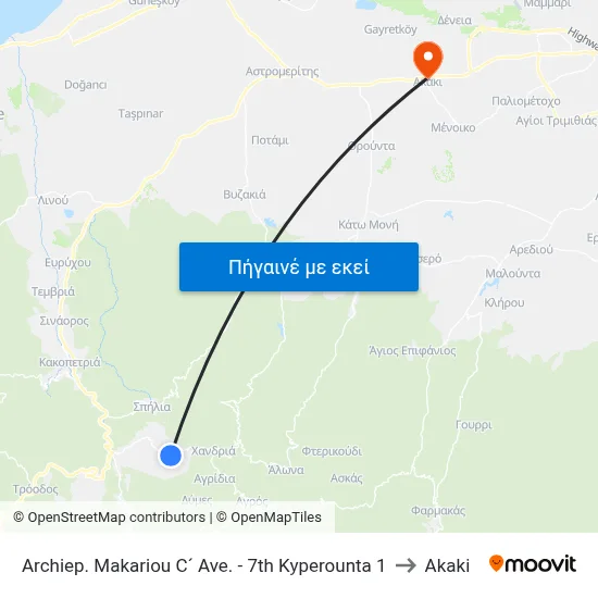 Archiep. Makariou C´ Ave. - 7th Kyperounta 1 to Akaki map