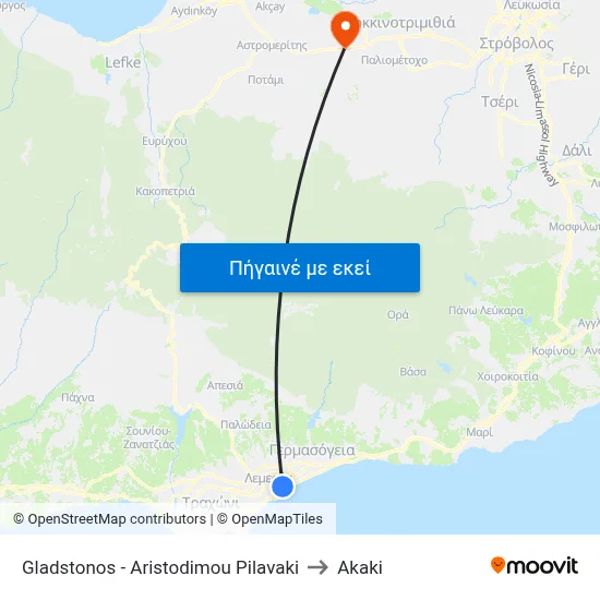 Gladstonos - Aristodimou Pilavaki to Akaki map