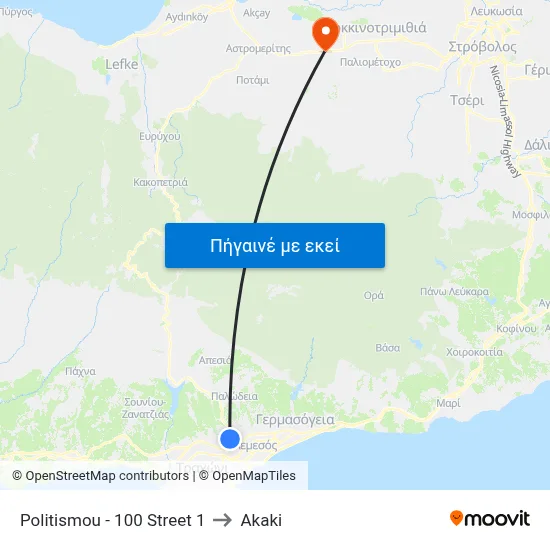Politismou - 100 Street 1 to Akaki map