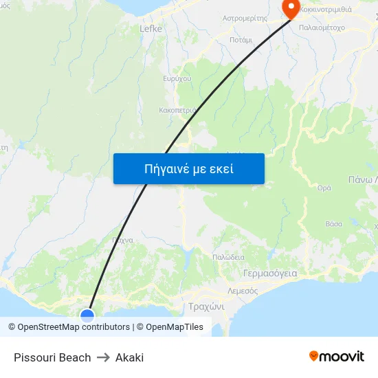 Pissouri Beach to Akaki map