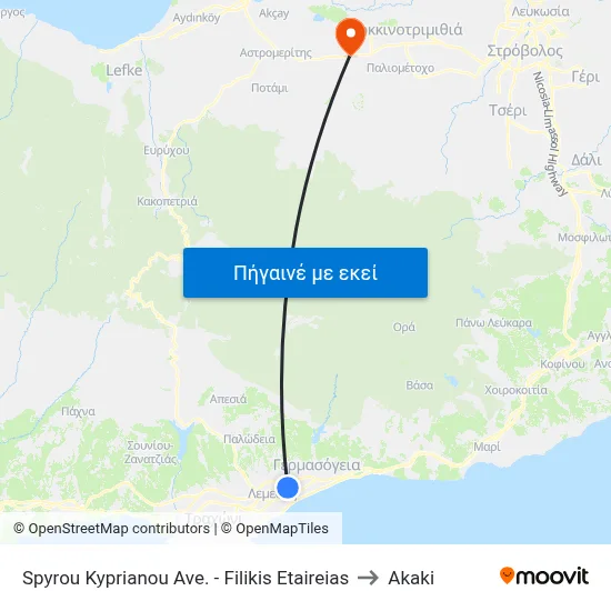 Spyrou Kyprianou Ave. - Filikis Etaireias to Akaki map