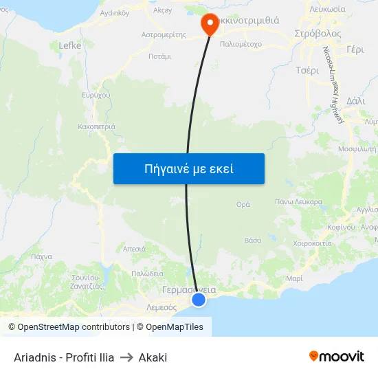 Ariadnis - Profiti Ilia to Akaki map