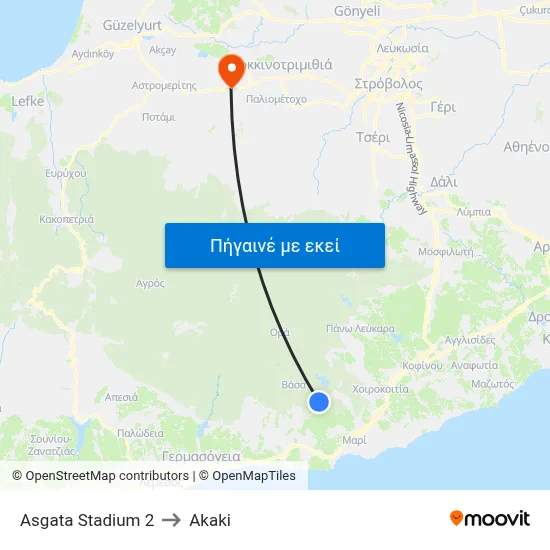 Asgata Stadium 2 to Akaki map